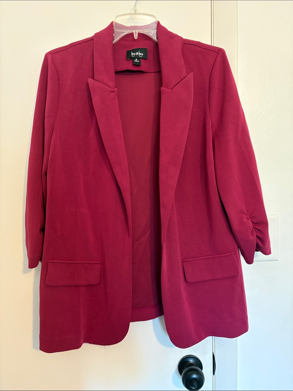 Dark pink open front blazer